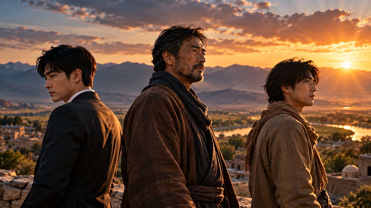 Three-Men-at-Sunset-Overlook